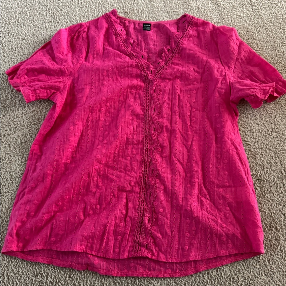Women's Pink Lace Trim Top